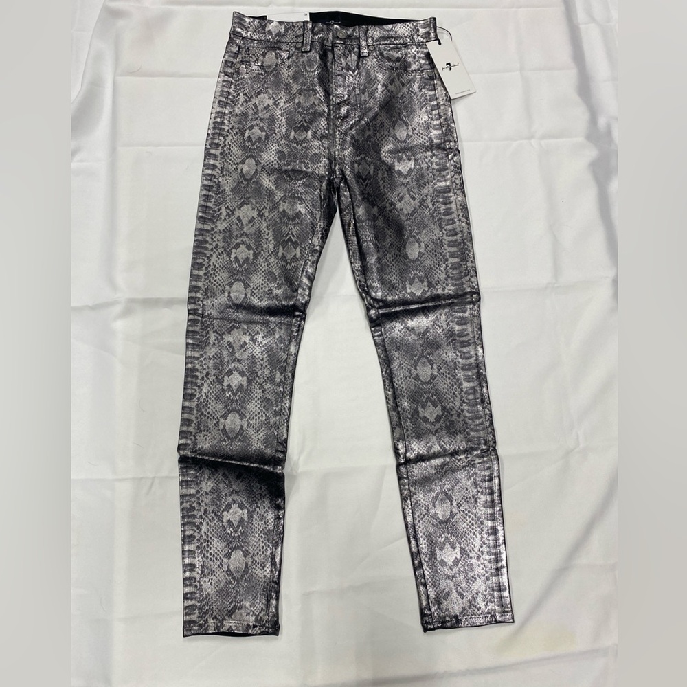 NWT 7 For All Mankind Metallic Snake-Print Super Skinny High Waist Ankle 28